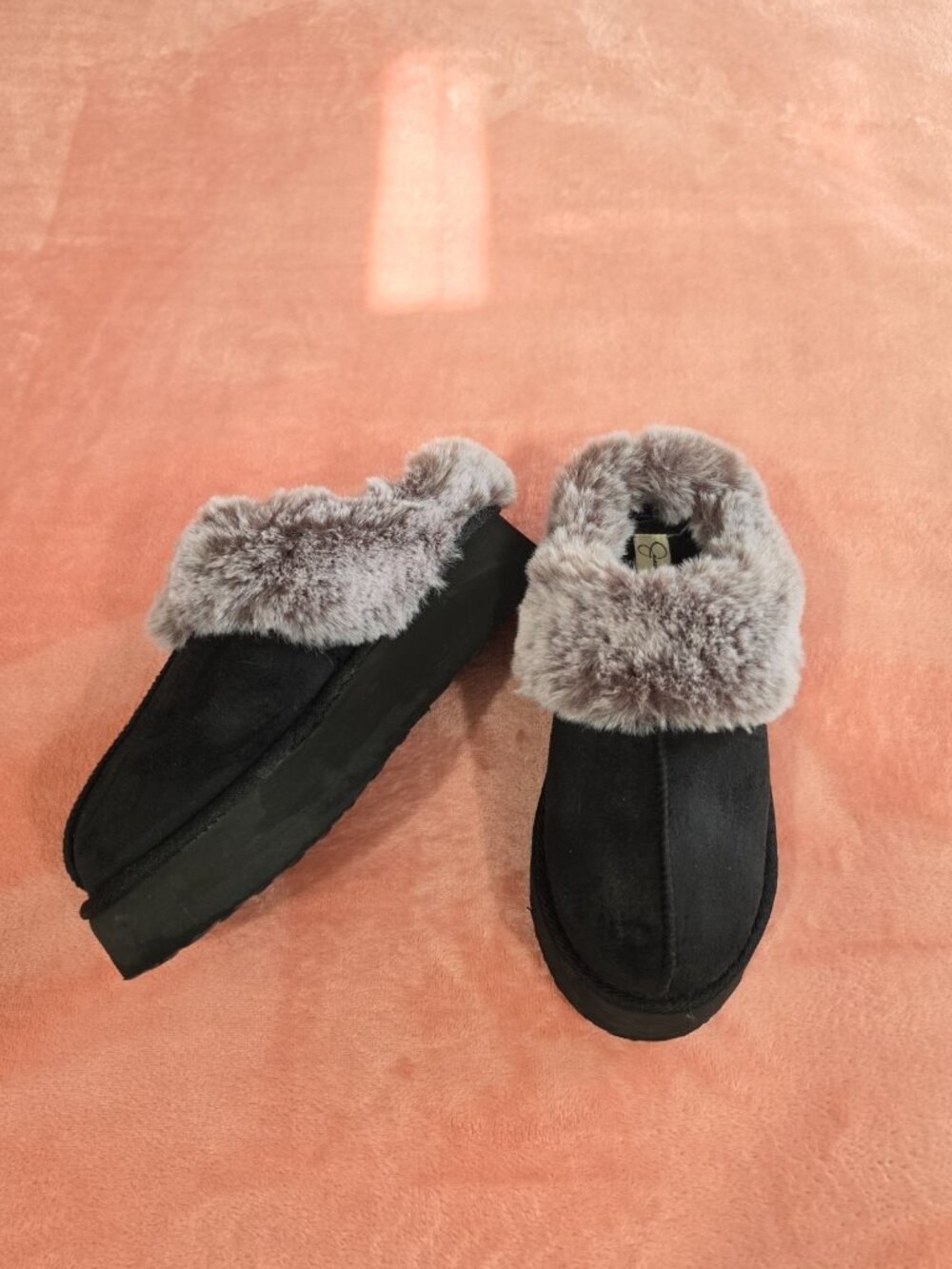Jessica Simpson Women’s Slip-On Slippers Faux Fur Trim Black/Gray US 7 - Picture 5 of 8